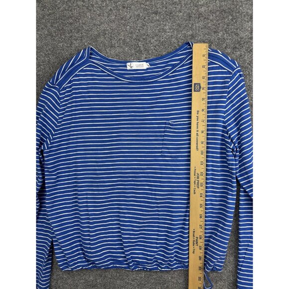 Carve Designs Shirt Womens Small Blue White Stripe Long Sleeve Drawstring Pocket - Picture 3 of 7